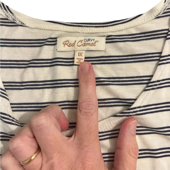 Red Camel Cold Shoulder Short Sleeve Blue and White Striped Top - Picture 6 of 9